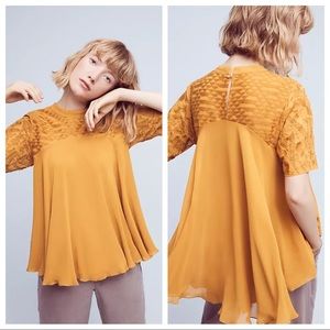 ⭐️ Anthropologie Varun & Nidhika Geolace Swing Top XS Marigold Mustard Yellow